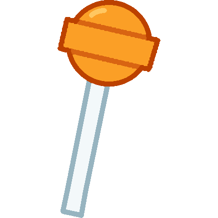 an orange spherical lollipop with a band around the centre.